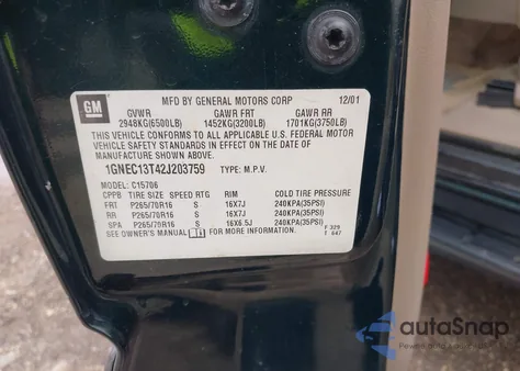 2002 Chevrolet Tahoe Ls from USA, damaged, VIN 1GNEC13T42J203759